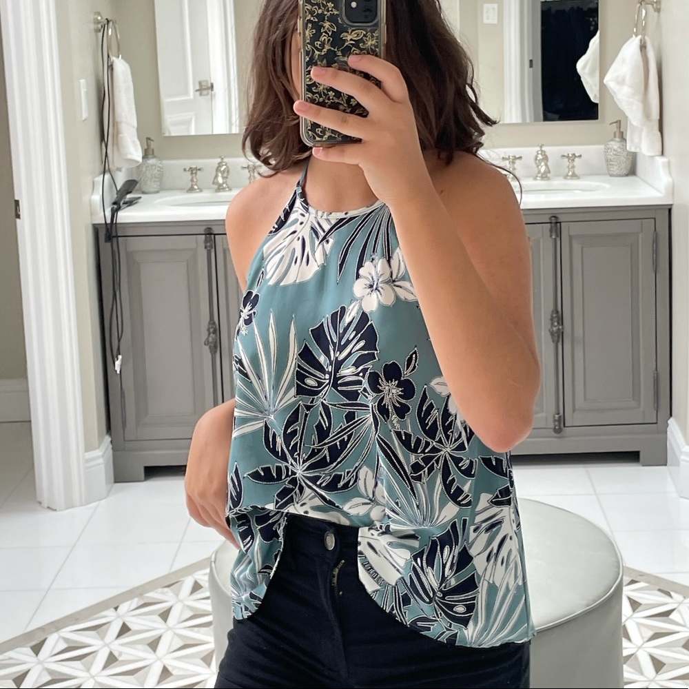 Cute teal tropical print loose tank